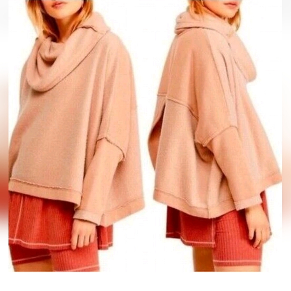 Free People Open Back Cowl Neck Pullover Sweater oversized Cotton Size M